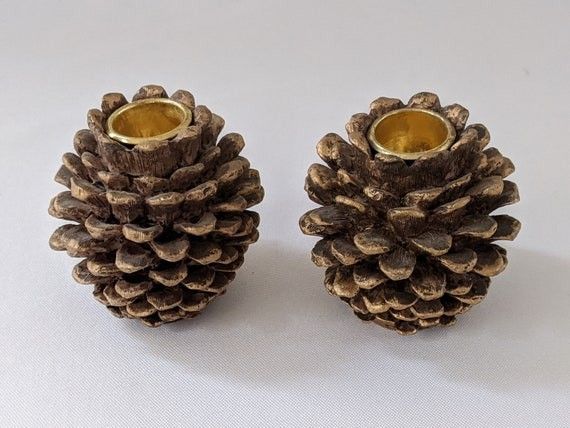 Vintage Pinecone Patterned Candlestick Holders. 3 X - Etsy | Etsy (US)