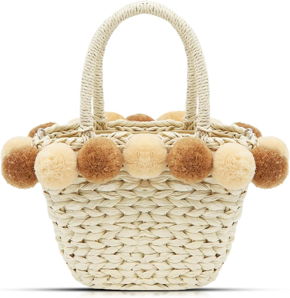 Tote Bag for Women, Straw Bag, Hairball Beach Bag, Bohemian Handmade Woven Bag, Crossbody Bags fo... | Amazon (US)