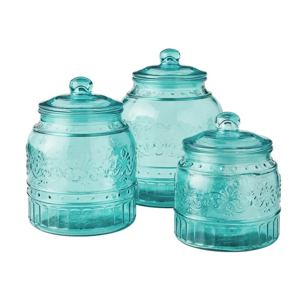 The Pioneer Woman Cassie Glass Canister 3 Pc Set, Teal | Walmart (US)