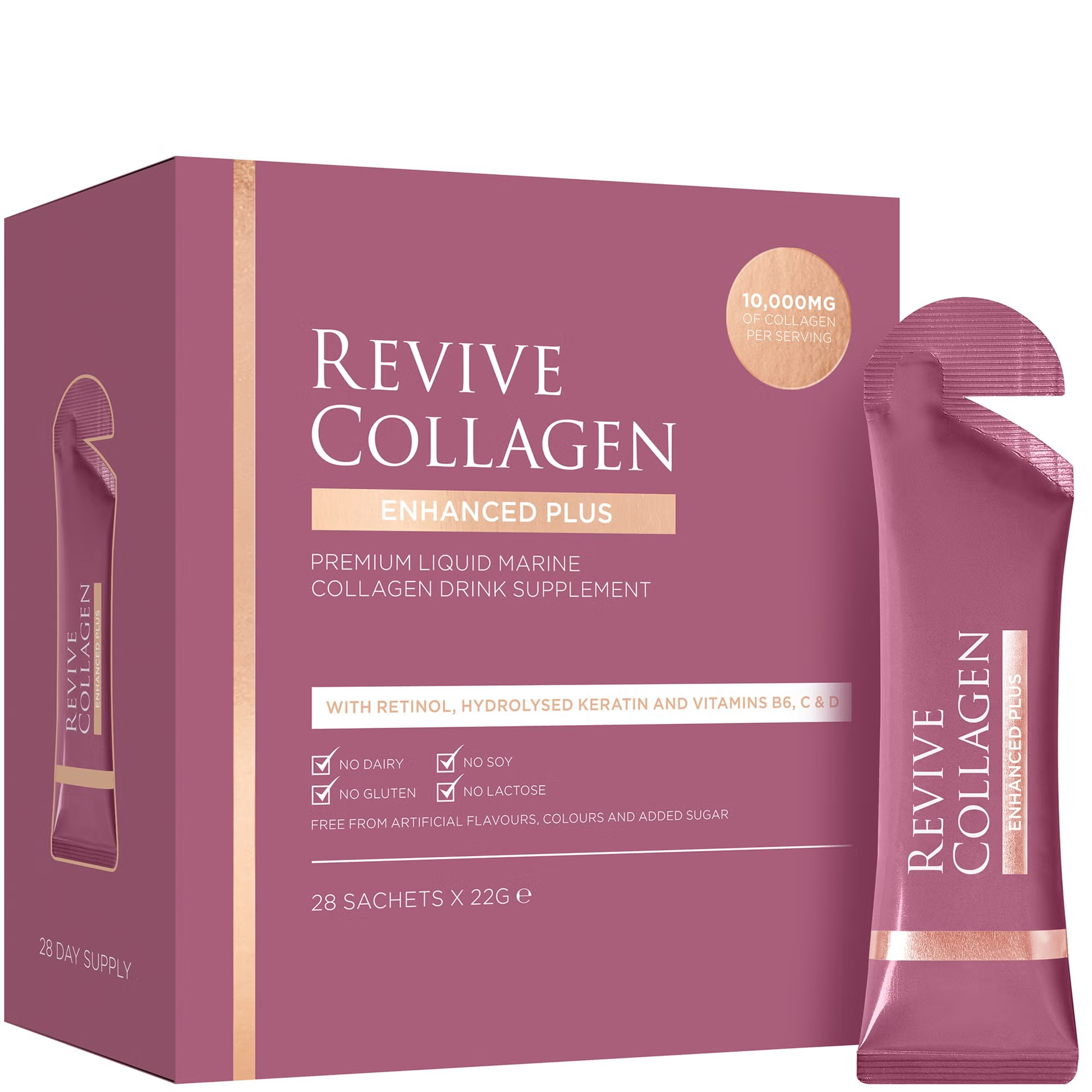 Revive Collagen Enhanced Plus 10,000mgs Liquid Hydrolysed Marine Collagen Sachet (28 Day) | Look Fantastic (UK)