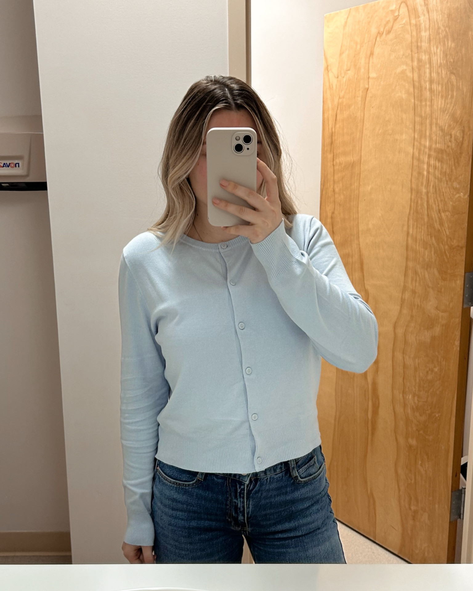 Todays work outfit of the day - $12 baby blue cardigan - H&M cardigan wearing size Large - office outfit - casual workwear

#LTKworkwear #LTKfindsunder50 #LTKsalealert