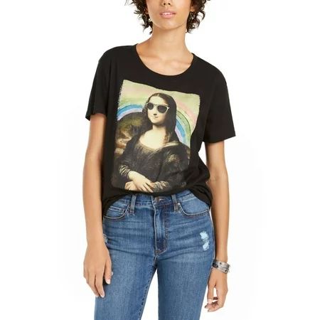 Love Tribe Junior s Mona Lisa Graphic T-Shirt Black Size X-Large | Walmart (US)