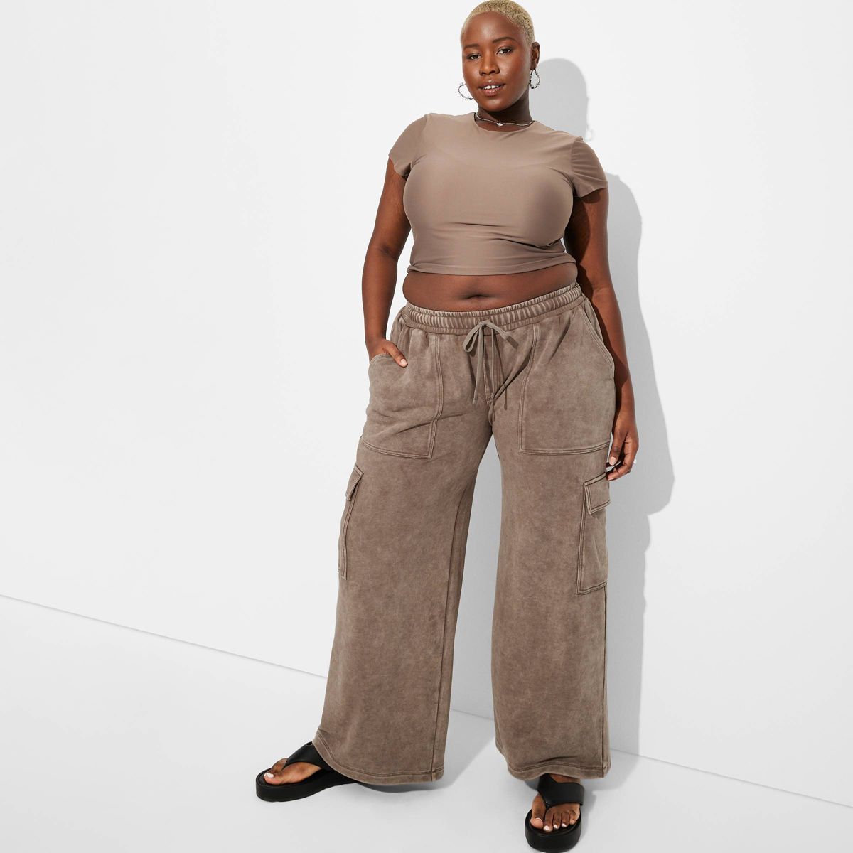 Women's High-Rise Wide Leg Baggy Cargo Sweatpants - Wild Fable™ Pewter XXL | Target