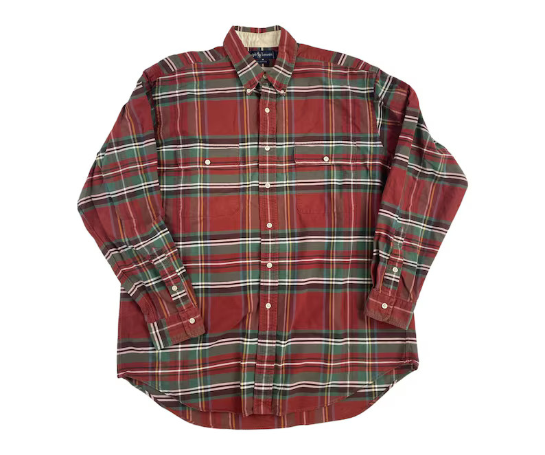 Vintage Ralph Lauren Red Green & Black Plaid Button Down Shirt Mens Large, Classic Preppy Red Pla... | Etsy (US)