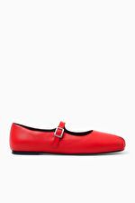 PLEATED LEATHER MARY-JANE BALLET FLATS - RED - COS | COS UK