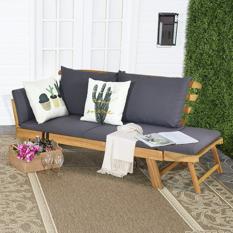 Costway Patio Sofa Daybed Wood Adjustable Furniture W/Thick Cushion - Walmart.com | Walmart (US)