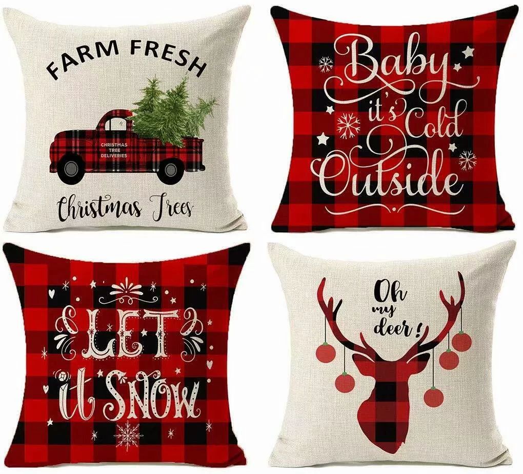 Coolmade Set of 4 Christmas Decorations Pillow Covers Christmas Buffalo Plaid Farmhouse Decor Thr... | Walmart (US)