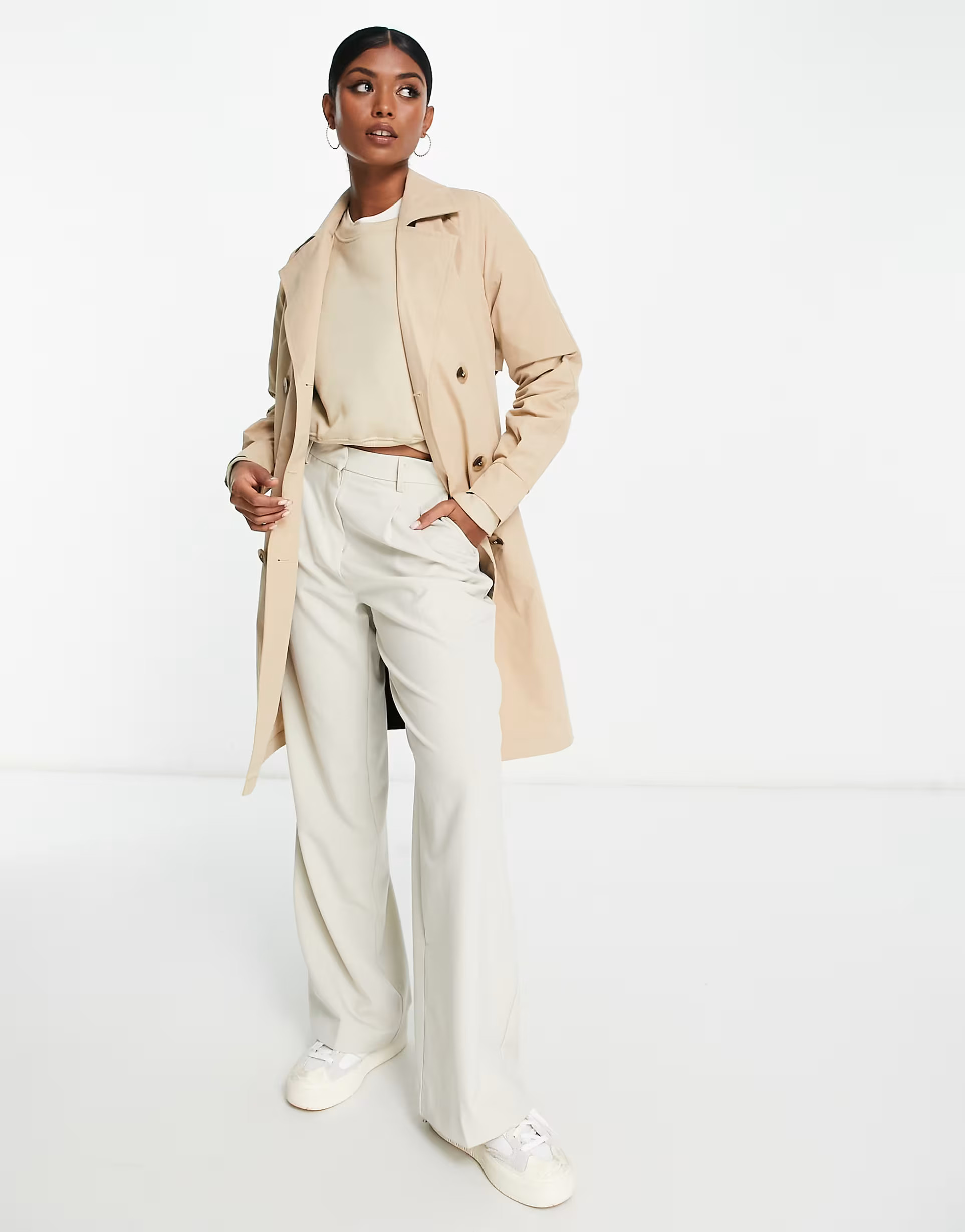 Vila spliced trench coat in stone | ASOS (Global)