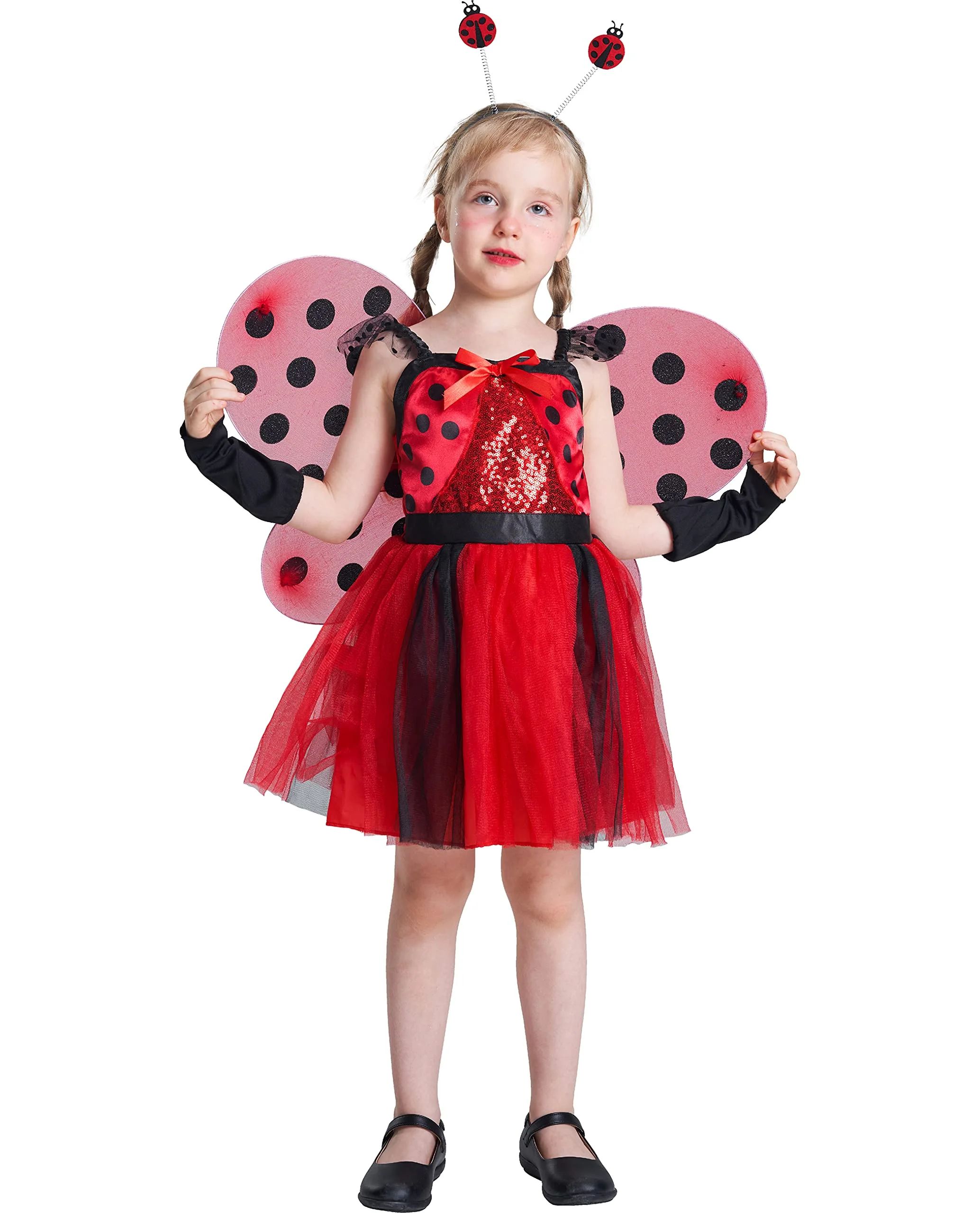 IKALI Girls Ladybug Costume 3Pcs Set, Ballerina Beetle Wings Ladybird Outfit Fancy Dress up for H... | Walmart (US)