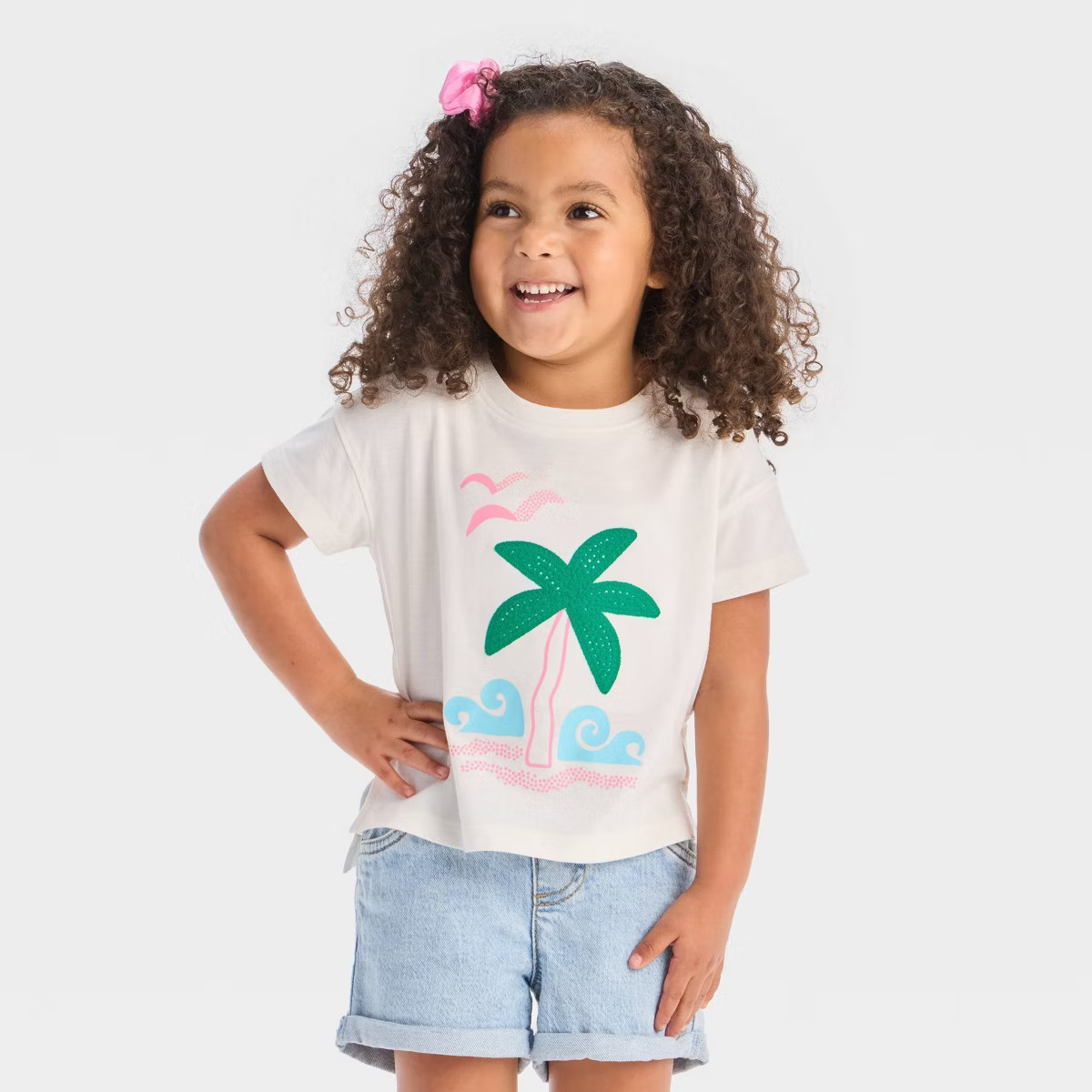 Toddler Girls' Boxy Short Sleeve Palm Tree Graphic T-Shirt - Cat & Jack™ Cream | Target