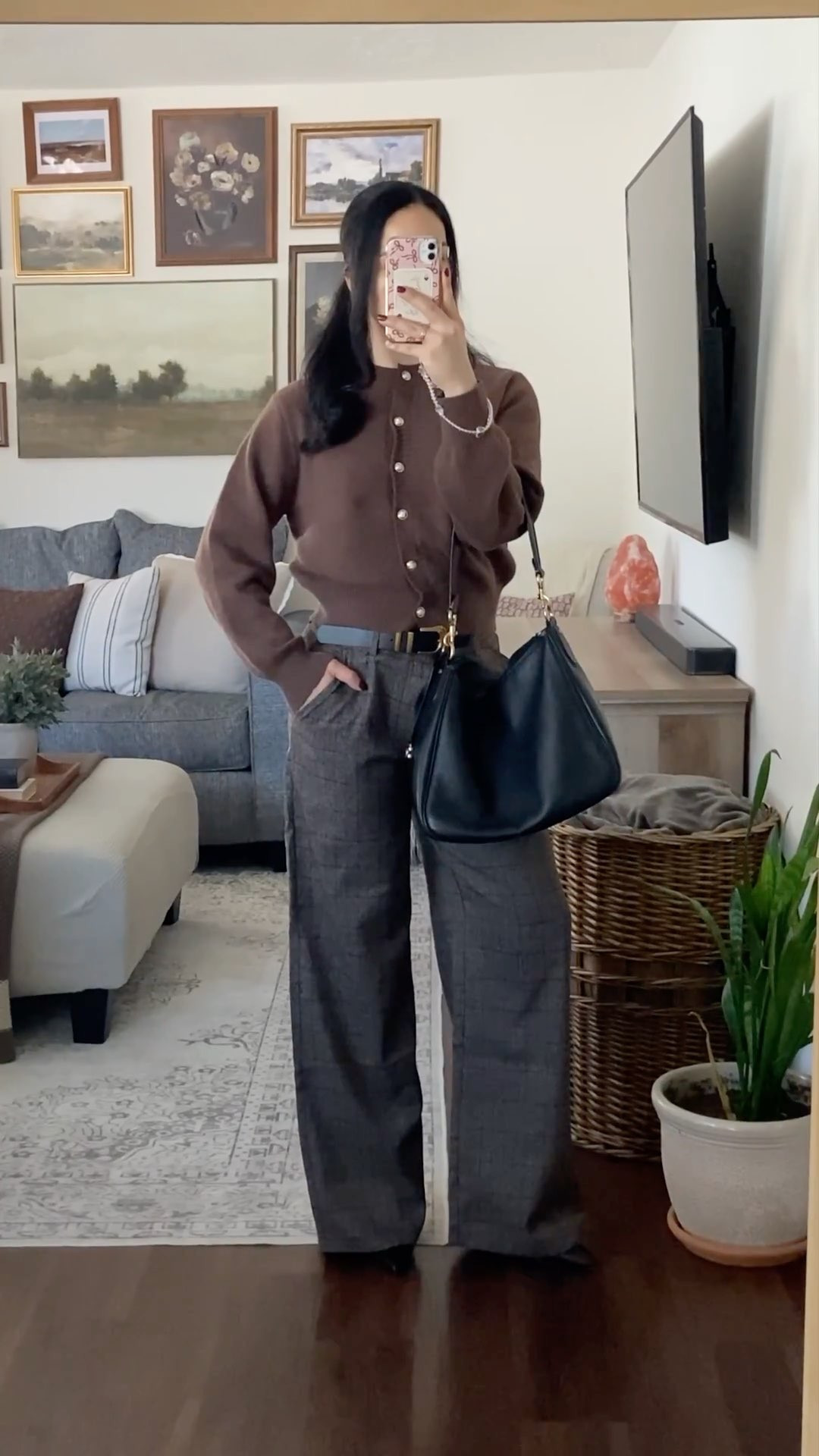 if i were a corporate baddie this would be an ootd i’d wear 🏢👩🏻‍💼✔️ brown plaid pants outfit, brown cardigan outfit, workwear outfit ideas, office wear outfit inspiration, corporate style outfit, corporate baddie outfit, business casual fall outfit, chic office outfit, elevated workwear look, brown neutral outfit aesthetic, plaid trousers outfit, amazon black pumps outfit, coach shoulder bag outfit, fall work outfit inspo, professional outfit ideas, office chic style, corporate fashion inspo, business casual wardrobe, workplace outfit inspiration, chic professional style, fall office wardrobe, modern workwear look, everyday office style, classy office outfit, neutral work outfit, corporate aesthetic style, coach shoulder bag style, amazon heels outfit, classic black pumps, office accessories outfit, work bag inspo, neutral fall accessories, minimal chic accessories  

 #LTKHoliday #LTKgrwm #LTKootd