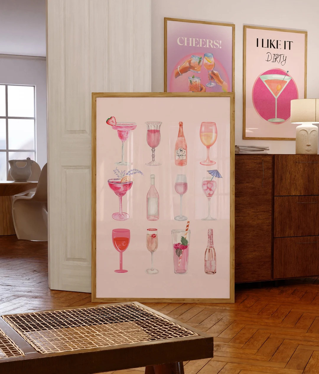 Retro Watercolor Champagne Cocktail Poster-aesthetic Girly Bar - Etsy | Etsy (US)