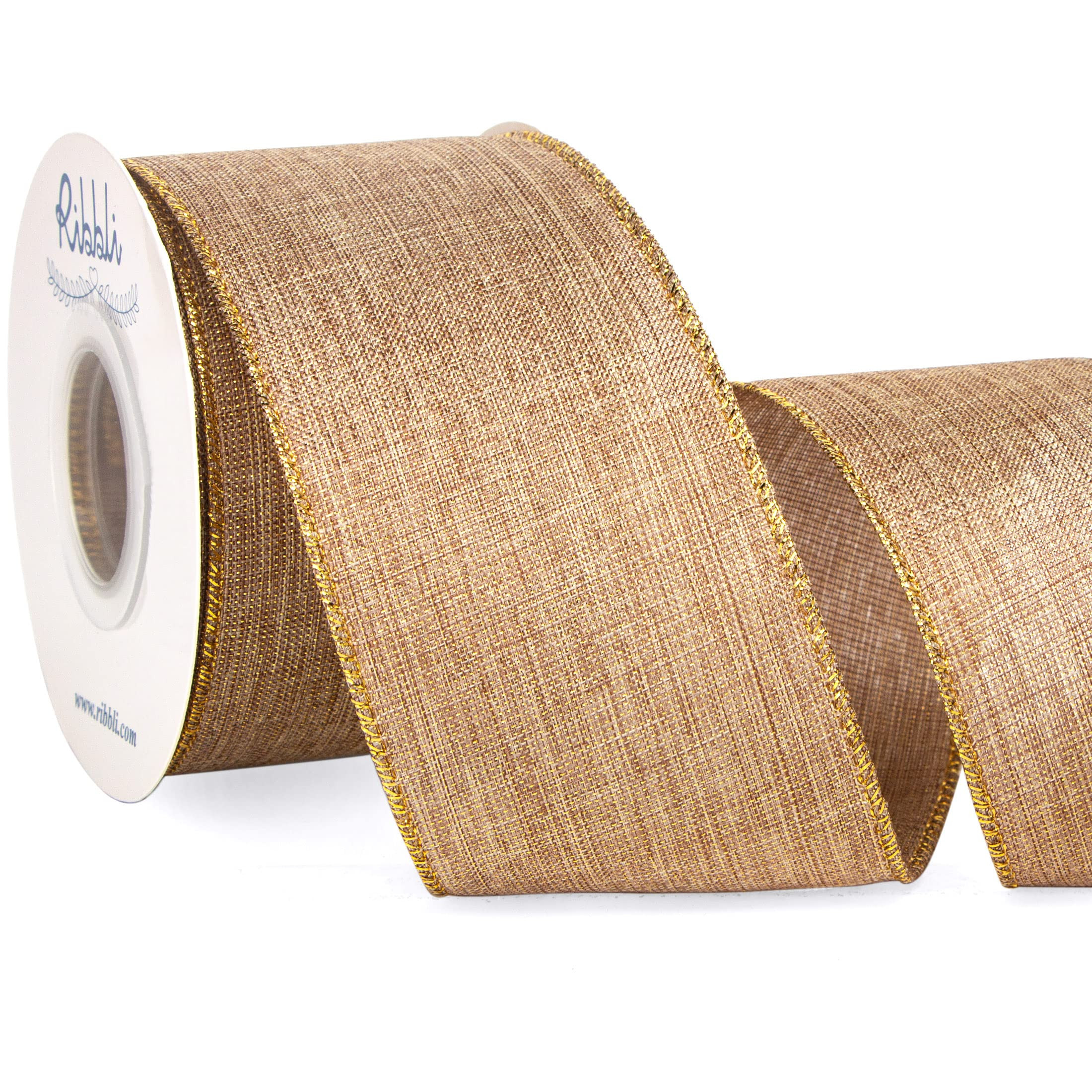 Ribbli Metallic Beige Linen Wired Ribbon,2-1/2 Inch x Continuous 10 Yard, Natural Burlap Ribbon w... | Amazon (US)