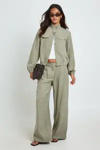 Khaki Peached Funnel Neck Tracksuit Top | Boohoo | Boohoo.com (UK & IE)