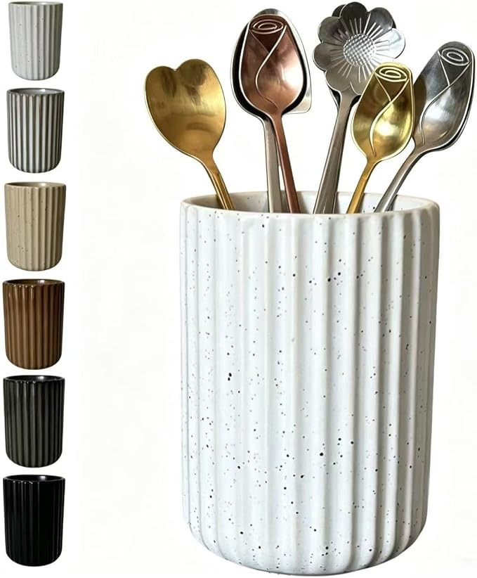Stoneware Coffee Bar Utensil Holder Tea & Coffee Spoon & Stirrer Holder for Stir Stick Straw Teas... | Amazon (US)