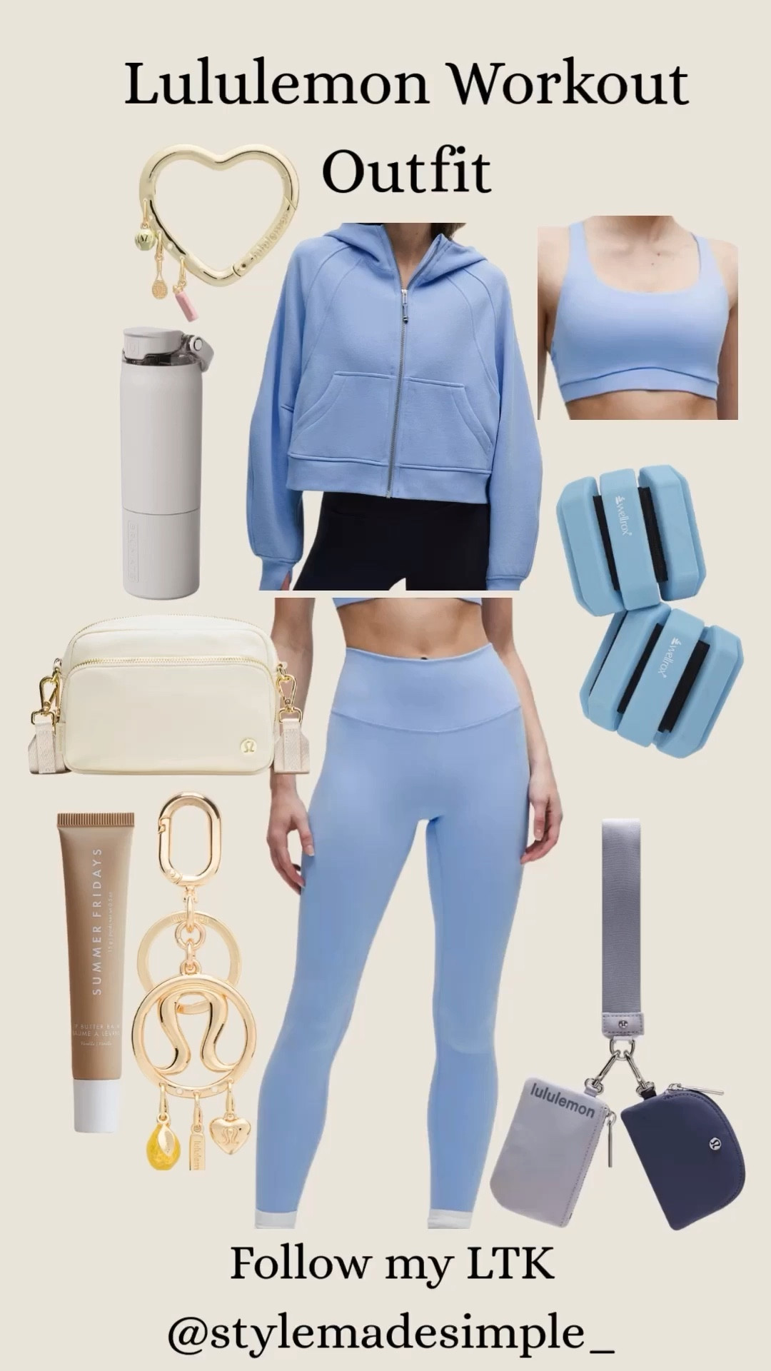 Everyday essentials I’m loving right now 🤍 Featuring blue Lululemon leggings with a flattering fit and all-day comfort, paired with a supportive Lululemon sports bra that’s perfect for workouts or casual wear. The Lululemon crossbody purse is a go-to for errands and travel, styled with cute Lululemon crossbody bag charms for a personalized touch. Adding ankle weights to daily walks is an easy way to elevate your workout routine. Finished with hydrating Summer Fridays lip balm gloss and a travel BrüMate cup to keep drinks hot or cold on the go—these are true everyday must-haves for an active lifestyle.  


#LTKfitnessgoals #LTKootd #LTKActive