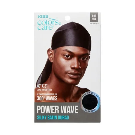 KISS Colors & Care Power Wave Silky Satin Durag Hair Scarf for Men One Size Fits All Solid Black | Walmart (US)