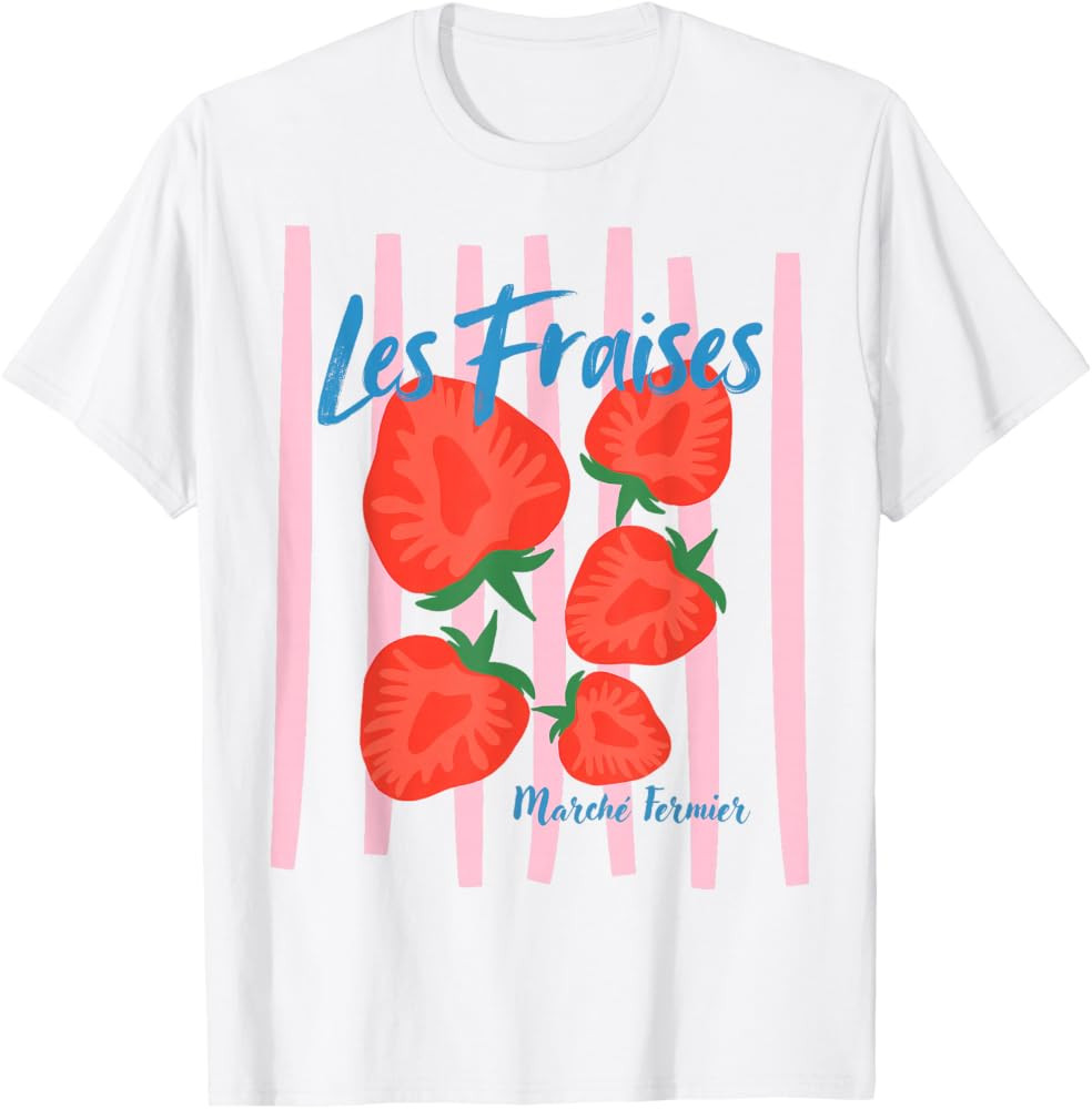 Les Fraises Strawberry Cottagecore Farmer Market Aesthetic T-Shirt | Amazon (US)