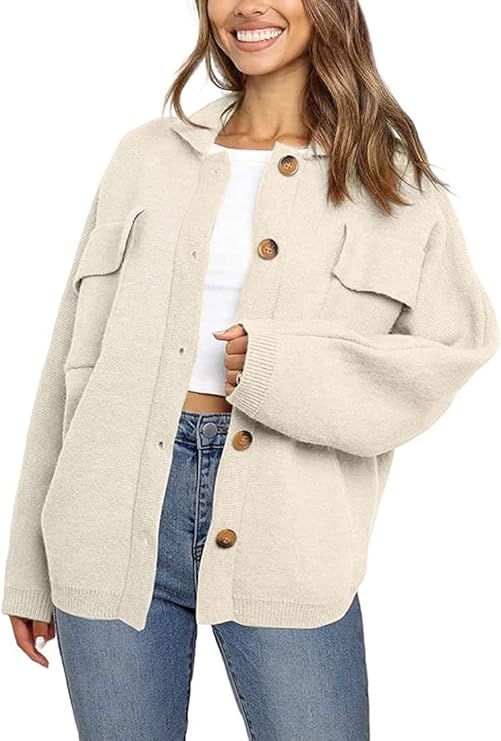 SUPRELOOK Woman's Long Sleeve Button Down Knitted Sweater Jacket Turn Down Collar Cardigan Coat w... | Amazon (US)