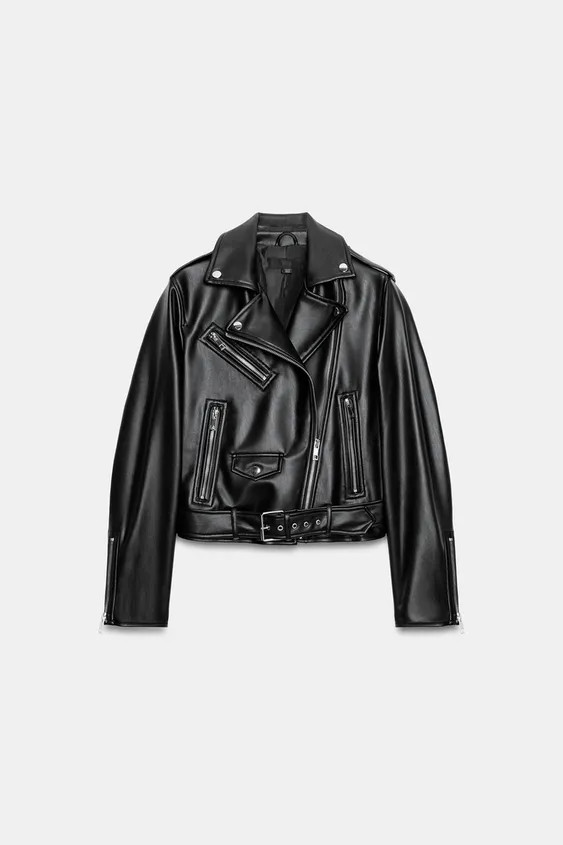 SHORT LEATHER EFFECT BIKER JACKET | Zara UK