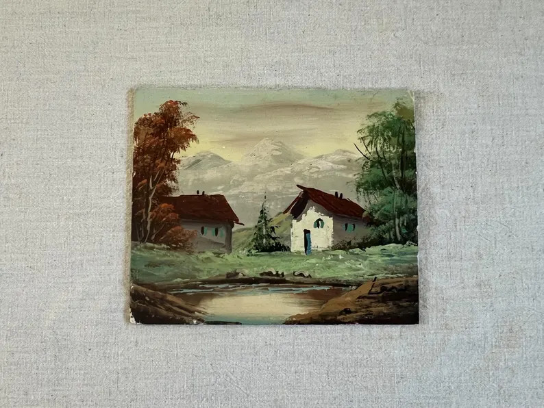 Vintage Landscape Oil Painting on Board | Etsy (Global)