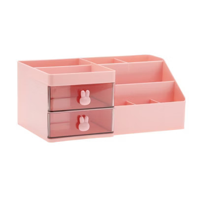 Unique Bargains Makeup Organizer W/ 2 Drawer 8 Grids 1 Pc Pink | Target