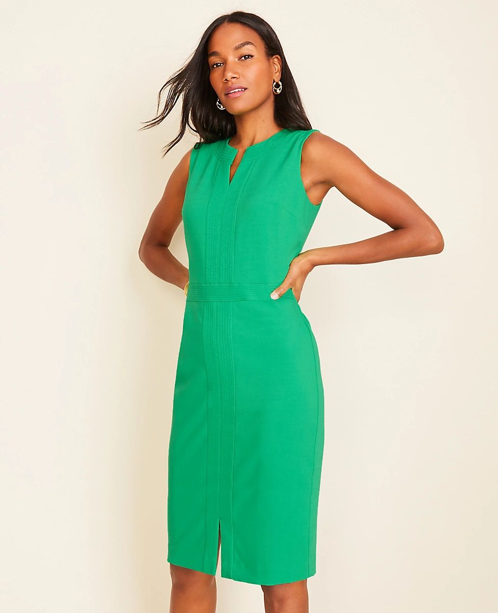 Stitched Split Neck Sheath Dress | Ann Taylor (US)