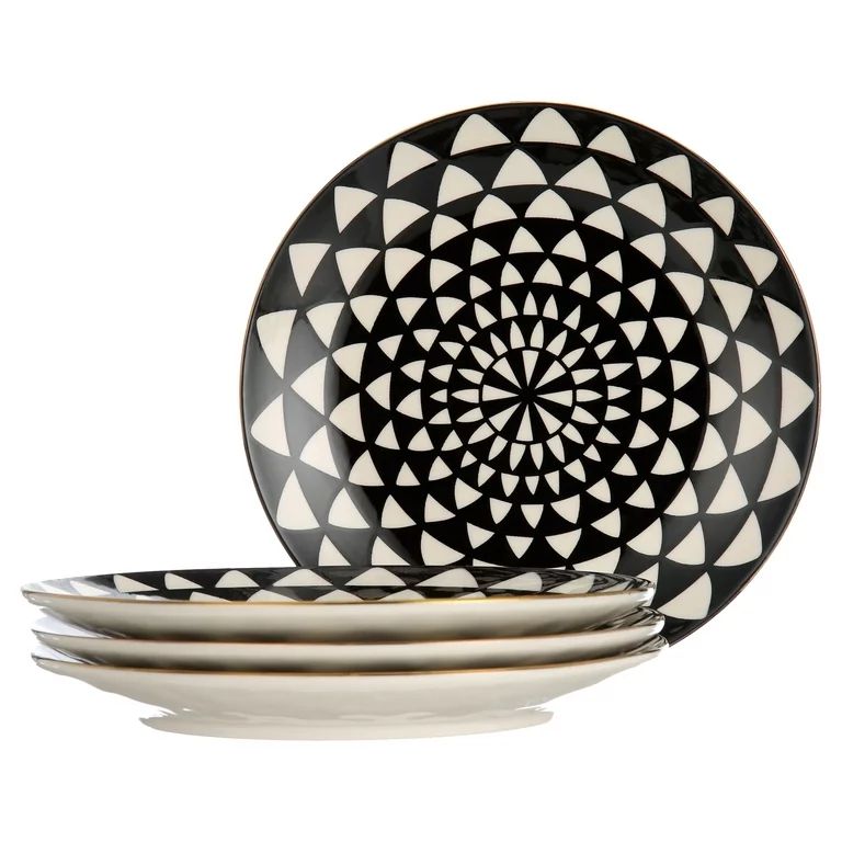 Thyme & Table Dinnerware Black & White Medallion Stoneware Salad Round Plates, 4 Pack | Walmart (US)