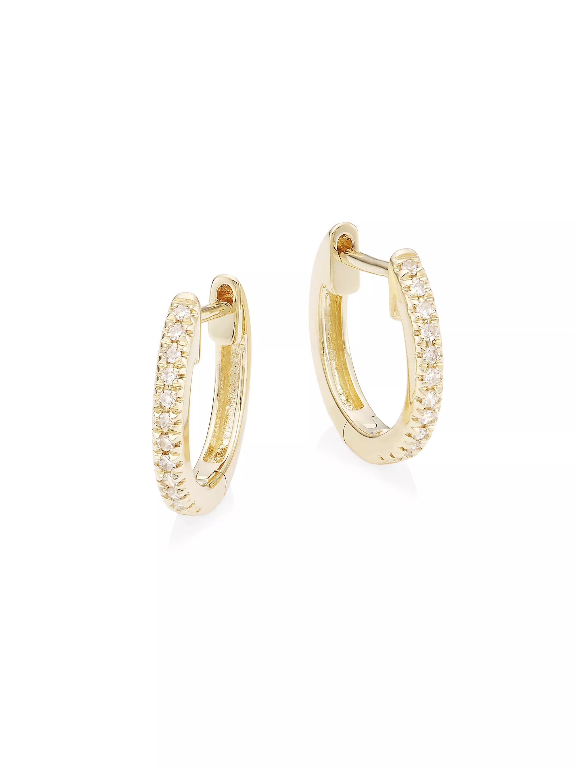 14K Yellow Gold & 0.07 TCW Diamond Huggie Hoop Earrings | Saks Fifth Avenue