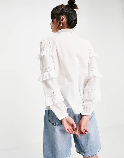 & Other Stories frill detail embroidered blouse in white | ASOS (Global)