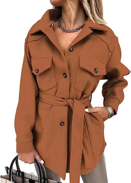 KEOMUD Women's Mid Length Pea Coat Single Breasted Trench Coat Outwear with Belt | Amazon (US)