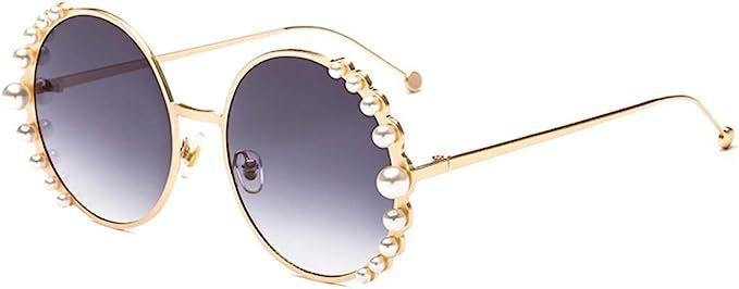 Naimo Fashion Round Pearl Decor Sunglasses UV Protection Metal Frame | Amazon (US)