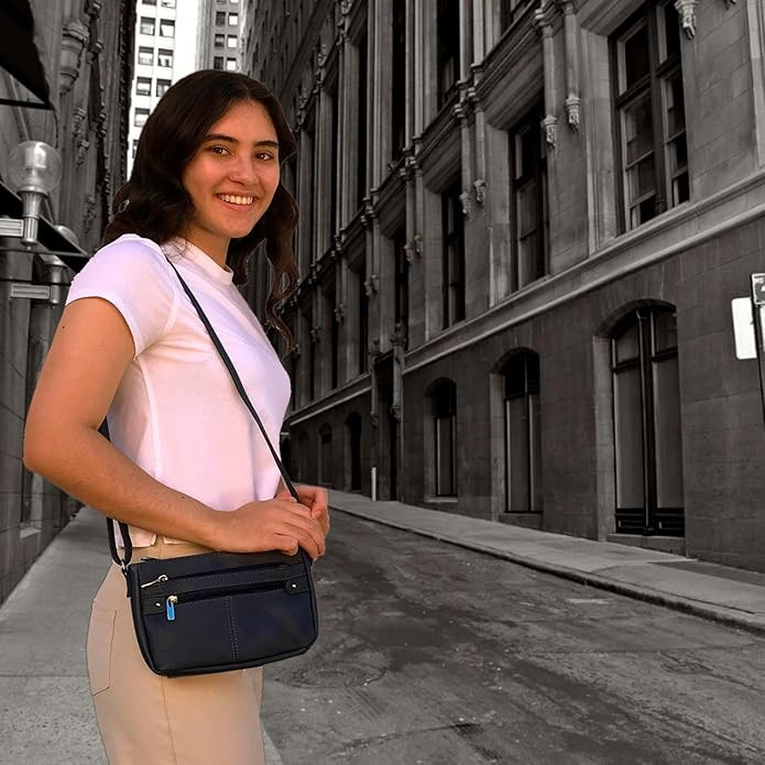Cowhide Leather Women's Shoulder Purse Small Cross Body Organizer Bag with Many Pockets (White w ... | Amazon (US)