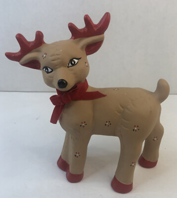 Vintage Christmas Ceramic Reindeer Quilted Plush look Hand Painted Kimple Deer   | eBay | eBay US
