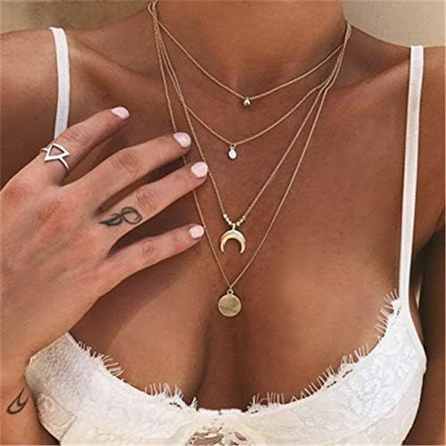 New Jewelry Gold Color Necklaces for Women Necklace Chain Tassel Sequined Layered Pendant Celebri... | Amazon (US)