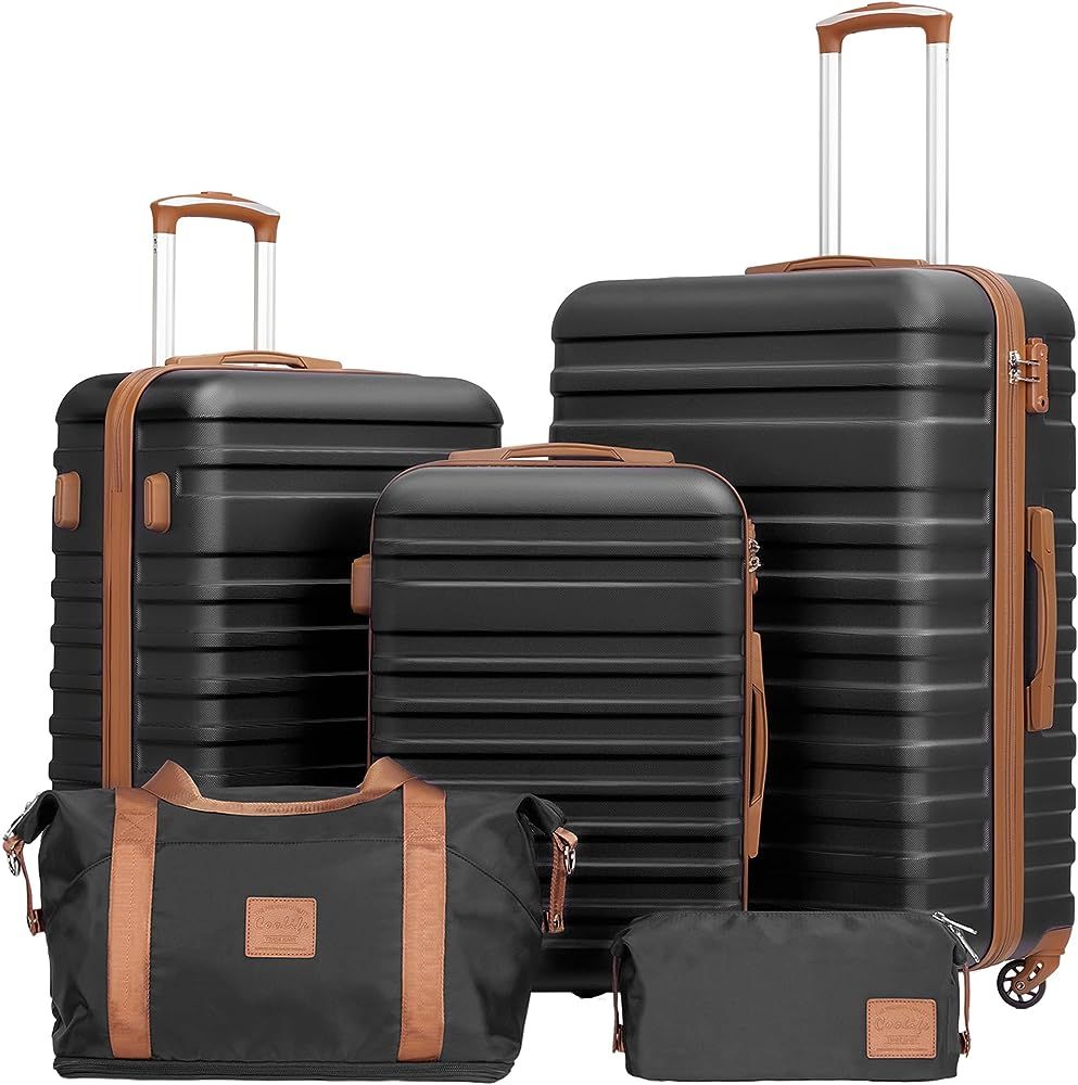 Suitcase Set 3 Piece Luggage Set Carry On Hardside Luggage with TSA Lock Spinner Wheels (Black, 5... | Amazon (US)