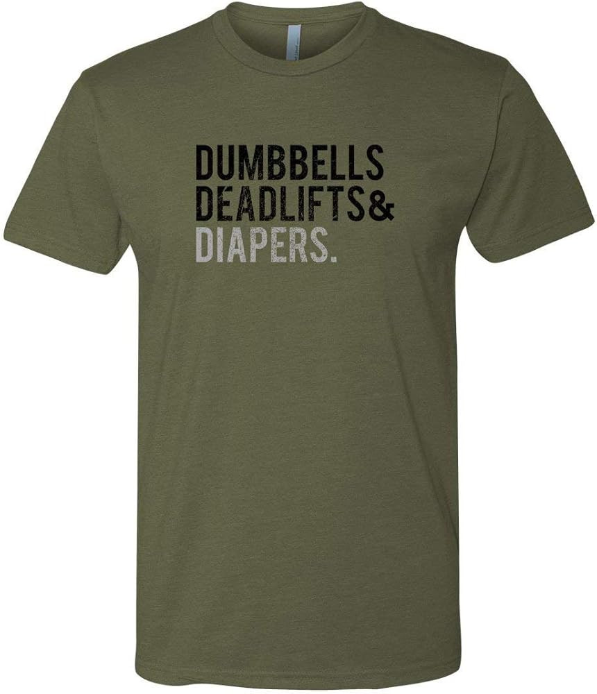 Men's Triple-D T-Shirt, Military Green - Dumbbells Deadlifts & Diapers Army Green Tee for Dads | Amazon (US)