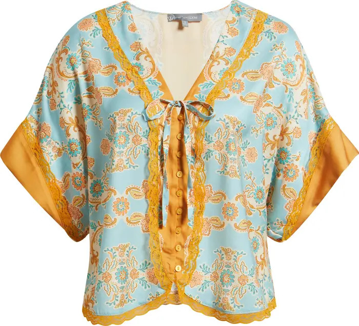 Lace Trim Print Dolman Sleeve Top | Nordstrom