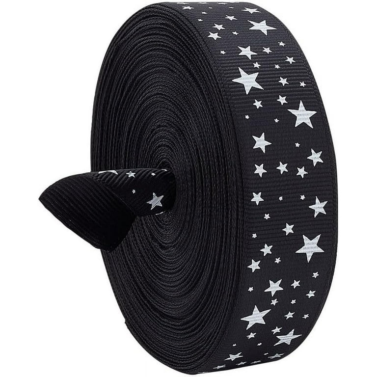 25 Yards Stars Printed Ribbons 1inch Black Decorative Grosgrain Ribbon with White Stars Polyester... | Walmart (US)
