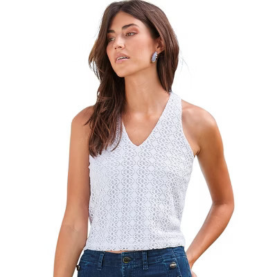 Women's Lace V-Neck Top - LASCANA - White Lace 14 | Target