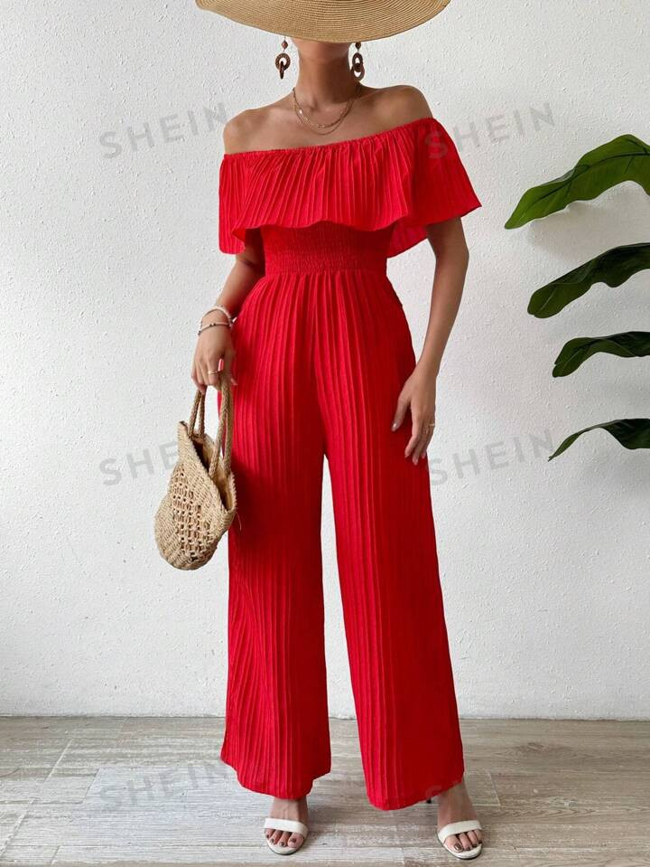 SHEIN VCAY Women's Pleated One Shoulder Jumpsuit | SHEIN