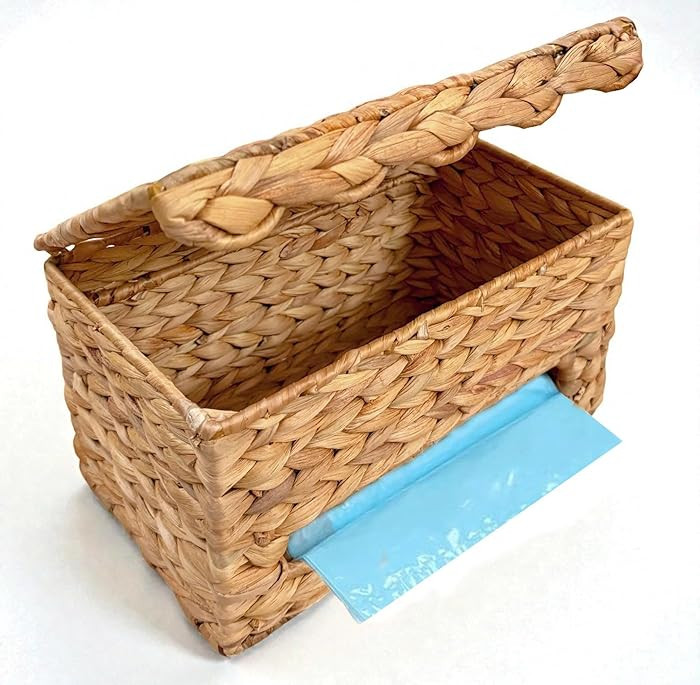 Trash Bag Holder with Scalloped Lid 13–30 Gallon Bags Roll Holder Wall Mount Water Hyacinth Gar... | Amazon (US)