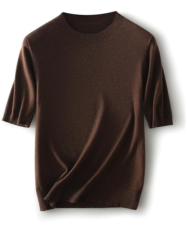 Women's Merino Wool Blend Sweater Fall Winter Crew Neck Short Sleeve First-Line Ready to Wear Sea... | Amazon (US)