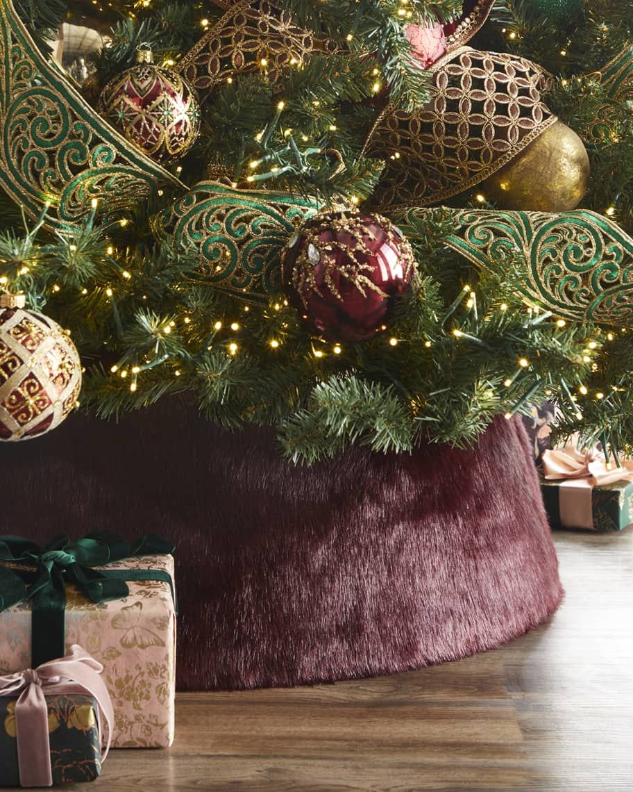 Neiman Marcus Faux Fur Christmas Tree Collar, Burgundy | Neiman Marcus