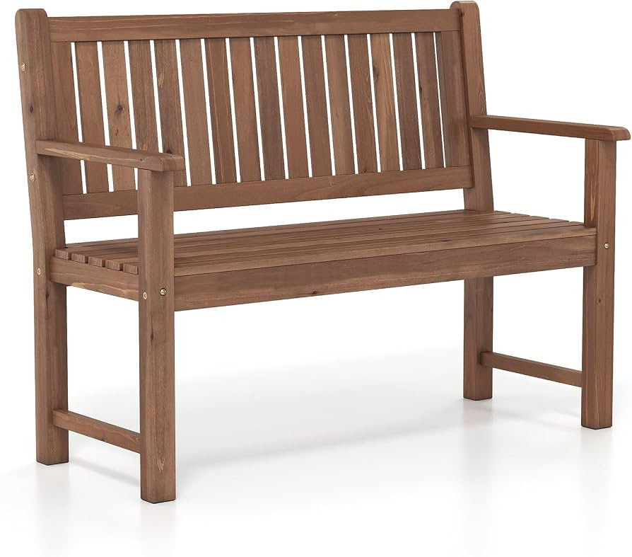 Tangkula 2-Seater Outdoor Wooden Bench, Garden Loveseat Bench with Backrest, Armrests, Slatted Se... | Amazon (US)