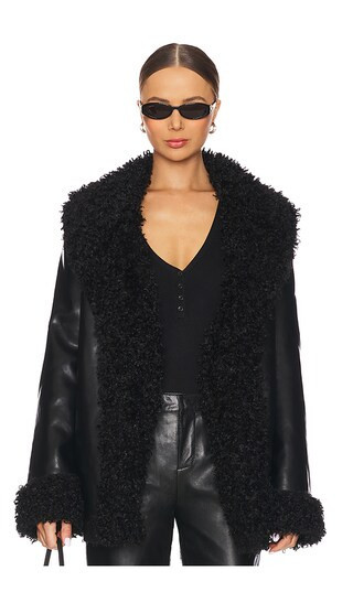SEROYA Roxanne Faux Fur Leather Coat in Black. - size S | Revolve Clothing (Global)