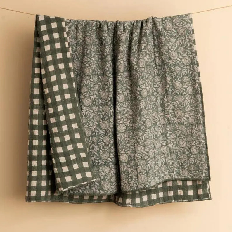 Indian Block Printed Sorrel Linen Quilt Handmade – Reversible Design, Bedspread Comforter Blank... | Etsy (US)