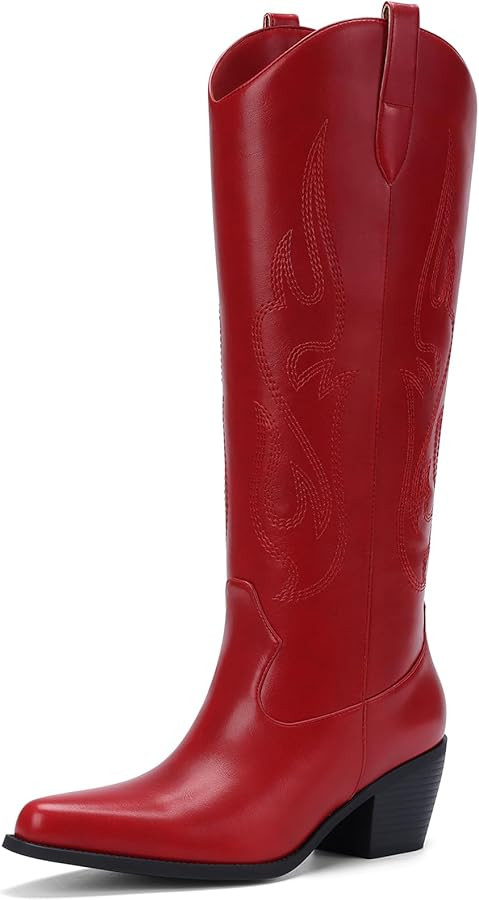 Pasuot Western Cowboy Boots for Women - Knee High Wide Calf Cowgirl Boots with Classic Embroidere... | Amazon (US)
