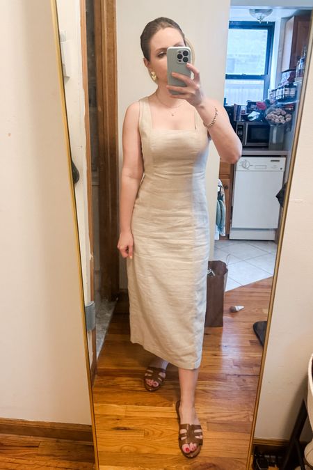 Square neck linen midi dress from Old Navy. I am wearing a size XS. 

Spring dress, summer dress, work dress, outfit, vacation, outfit 

#LTKStyleTip #LTKSeasonal #LTKFindsUnder50