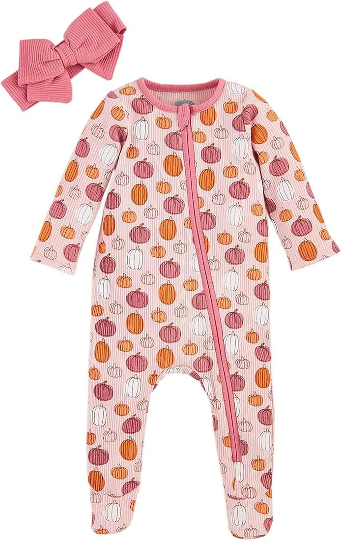 baby-girls Baby Girl Pumpkin Baby Sleeper and Headband Set | Amazon (US)